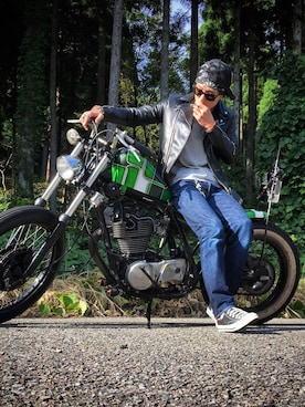 「JAPAN BLUE JEANS」｜「アイテム（ライダースジャケット）」を使った、Toshiki Yoshimuraさん（メンズ・174cm）の秋コーディネート