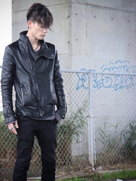 「mode」｜「アイテム（ライダースジャケット）」を使った、Toshiki Yoshimuraさん（メンズ・174cm）の春コーディネート