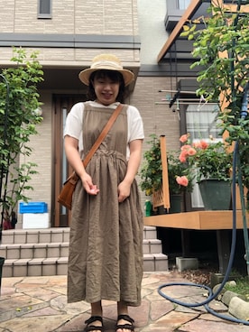 「Samansa Mos2（サマンサ モスモス）のオーバーレースエプロンワンピース（ワンピース）」を使った、チコさん（レディース・150cm）の夏コーディネート