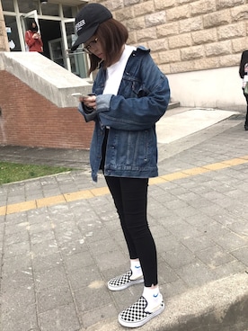 「blue」｜「アイテム（スリッポン）」を使った、YHANさん（レディース・158cm）の春コーディネート