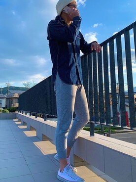 「アイテム（ニットキャップ/ビーニー、ホワイト系）」を使った、TETUさん（メンズ・181cm）の春コーディネート