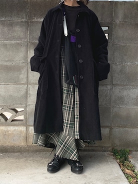 「アイテム（ステンカラーコート）」を使った、R e i n aさん（レディース・154cm・20代）の冬コーディネート