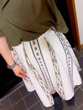 「カーキ色」｜「アイテム（ブラック系）」を使った、たてわきさん（レディース・156cm）の春コーディネート
