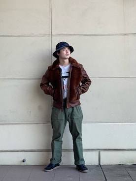 「schott（ショット）のSchott/ショット/ARMY FATIGUE PANTS/アーミー ファティーグ パンツ（その他パンツ）」を使った、tomoyaさん（メンズ・166cm）の秋コーディネート