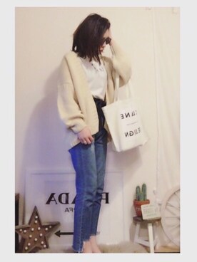 「CLANE（クラネ）のアイテム（トートバッグ、ホワイト系）」を使った、kaori.ksさん（レディース・157cm）の春コーディネート