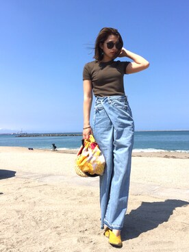 「pinon（ピノン）のアイテム（サングラス、ブラック系）」を使った、kaori.ksさん（レディース・157cm）の夏コーディネート