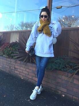 「TODAYFUL（トゥデイフル）のJENNY'sサングラス（サングラス、ブラック系）」を使った、kaori.ksさん（レディース・157cm）の冬コーディネート