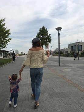 「古着のアイテム（ニット/セーター、ホワイト系）」を使った、momo_xoxo.babyさん（レディース・170cm）の秋コーディネート