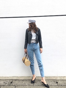 「ZARA（ザラ）のアイテム（デニムパンツ、ブルー系）」を使った、momo_xoxo.babyさん（レディース・170cm）の春コーディネート