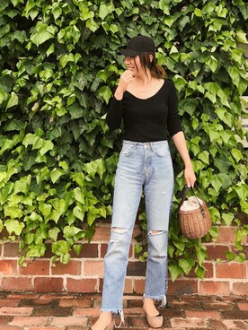 「H&M（エイチ・アンド・エム）のアイテム（デニムパンツ、ブルー系）」を使った、momo_xoxo.babyさん（レディース・170cm）の春コーディネート