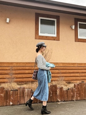 「H&M（エイチ・アンド・エム）のアイテム（その他トップス、ホワイト系）」を使った、momo_xoxo.babyさん（レディース・170cm）の冬コーディネート