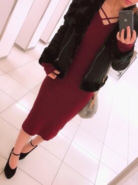 フロントクロスリブニットワンピースを使った人気ファッションコーディネート Wear