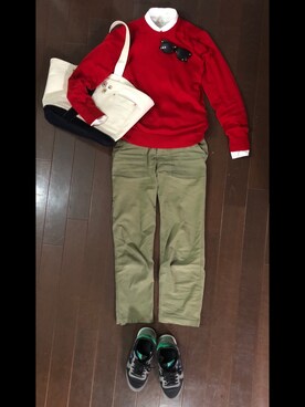 akiraさんの「MEN コットンカシミヤクルーネックセーター（長袖）」を使ったコーディネート