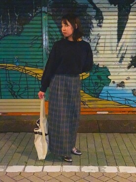 「REAL CUBE（リアルキューブ）のCLOCHE チェック柄ラップ風マキシスカート（スカート、オレンジ系）」を使った、a....さん（レディース・163cm）の秋コーディネート