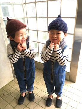 「お揃いコーデ」｜「アイテム（サロペット/オーバーオール）」を使った、kanaeさん（キッズ・90cm）の冬コーディネート