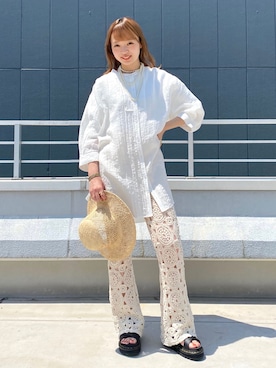 「CIAOPANIC（チャオパニック）のアイテム（帽子）」を使った、hamamoto hiyoriさん（レディース・157cm）の春コーディネート