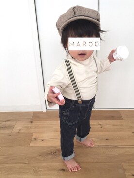 「COMME CA DU MODE（コムサデモード）のアイテム（帽子）」を使った、marcoさん（キッズ・70cm）の冬コーディネート