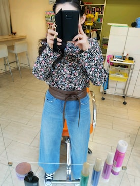 「MERCURYDUO（マーキュリーデュオ）のアイテム（デニムパンツ）」を使った、きょこさん（レディース・158cm）の春コーディネート