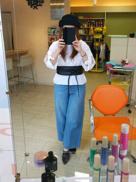 「MERCURYDUO（マーキュリーデュオ）のアイテム（デニムパンツ）」を使った、きょこさん（レディース・158cm）の春コーディネート