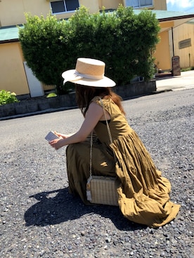 「MERCURYDUO（マーキュリーデュオ）のアイテム（帽子）」を使った、きょこさん（レディース・158cm）の夏コーディネート