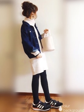 「one after another NICE CLAUP（ワンアフターアナザーナイスクラップ）のアイテム（デニムジャケット）」を使った、ぴょんさん（レディース・167cm）の冬コーディネート