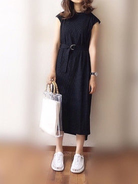 「natural couture（ナチュラルクチュール）のDカンベルト付きワッフルTワンピ（ワンピース）」を使った、ぴょんさん（レディース・167cm）の夏コーディネート