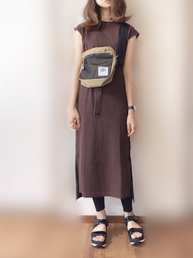 「natural couture（ナチュラルクチュール）のDカンベルト付きワッフルTワンピ（ワンピース）」を使った、ぴょんさん（レディース・167cm）の夏コーディネート