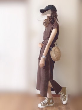 「natural couture（ナチュラルクチュール）のDカンベルト付きワッフルTワンピ（ワンピース）」を使った、ぴょんさん（レディース・167cm）の夏コーディネート