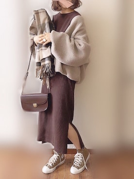 「natural couture（ナチュラルクチュール）のDカンベルト付きワッフルTワンピ（ワンピース）」を使った、ぴょんさん（レディース・167cm）の秋コーディネート