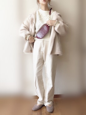 「ケーブルニット」｜「アイテム（ライダースジャケット）」を使った、ぴょんさん（レディース・167cm）の秋コーディネート