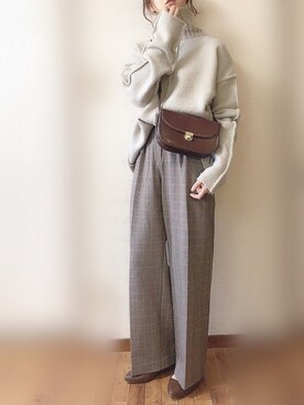 「select MOCA（セレクトモカ）のリンキングオーバーサイズタートルニット（ニット/セーター）」を使った、ぴょんさん（レディース・167cm）の冬コーディネート