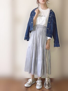 「リバーシブル」｜「アイテム（デニムジャケット）」を使った、ぴょんさん（レディース・167cm）の春コーディネート