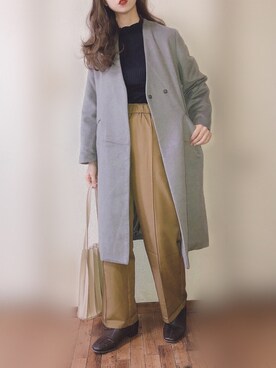 「SENSE OF PLACE by URBAN RESEARCH（センスオブプレイスバイアーバンリサーチ）のアイテム（ノーカラーコート）」を使った、ぴょんさん（レディース・167cm）の冬コーディネート