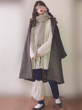 「Libra Cue（リブラ キュー）のアイテム（ステンカラーコート）」を使った、ぴょんさん（レディース・167cm）の冬コーディネート