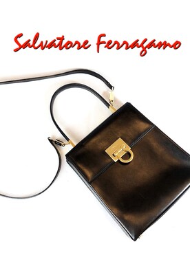 Salvatore Ferragamo サルヴァトーレフェラガモ ショルダーバッグ ハンドバッグ ガンチーニ 2way ボックス型 ブラック