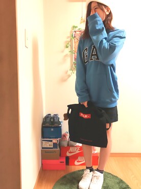 「blue」｜「アイテム（パーカー）」を使った、fu✭✮✯さん（レディース・159cm）の冬コーディネート