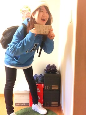 「blue」｜「アイテム（パーカー）」を使った、fu✭✮✯さん（レディース・159cm）の冬コーディネート