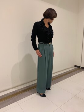「NARACAMICIE（ナラカミーチェ）のアイテム（パンツ、グリーン系）」を使った、madoka1016さん（レディース・157cm）の秋コーディネート