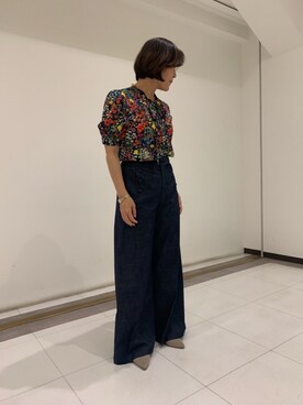 「NARACAMICIE（ナラカミーチェ）のコットンストレッチワイドパンツ（その他パンツ、ブルー系）」を使った、madoka1016さん（レディース・157cm）の春コーディネート