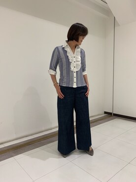 「NARACAMICIE（ナラカミーチェ）のアイテム（シャツ/ブラウス、ブルー系）」を使った、madoka1016さん（レディース・157cm）の春コーディネート