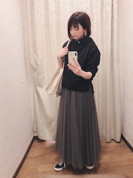 「DRESKIP（ドレスキップ）のアイテム（パーカー）」を使った、ネリさん（レディース・162cm）の冬コーディネート