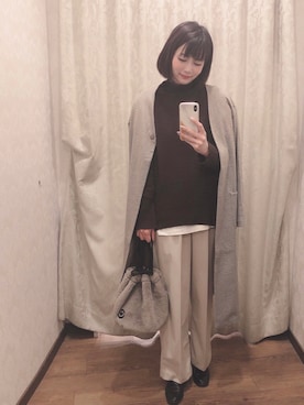 「レースアップシューズ」｜「アイテム（ノーカラーコート）」を使った、ネリさん（レディース・162cm）の冬コーディネート