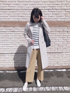 「イエローコーデ」｜「アイテム（トレンチコート）」を使った、ネリさん（レディース・162cm）の春コーディネート