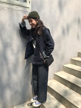 「jacks &Jonesのアイテム（デニムジャケット、ブルー系）」を使った、yoyofeelsgood さん（レディース・160cm）の春コーディネート
