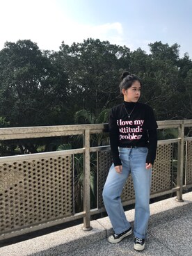 「FOREVER 21（フォーエバー トゥエンティーワン）のアイテム（Tシャツ/カットソー、ブラック系）」を使った、yoyofeelsgood さん（レディース・160cm）の春コーディネート