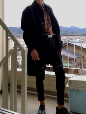 「タケオキクチ(TAKEO KIKUCHI)」｜「アイテム（アクセサリー）」を使った、納豆さん（メンズ・186cm）の冬コーディネート