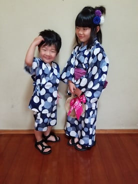 「apres les cours（アプレレクール）のアイテム（浴衣）」を使った、☆☆K&S☆☆さん（キッズ・100cm）の夏コーディネート
