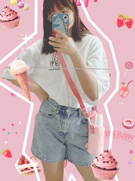 「UNIQUE（ユニーク）のアイテム（トップス）」を使った、夹个丸子さん（レディース・157cm）の夏コーディネート