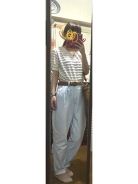 「Crisp（クリスプ）の丸バックルレザーベルト（ベルト）」を使った、しおさん（レディース・151cm）の夏コーディネート