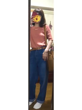 「Crisp（クリスプ）の丸バックルレザーベルト（ベルト）」を使った、しおさん（レディース・151cm）の夏コーディネート